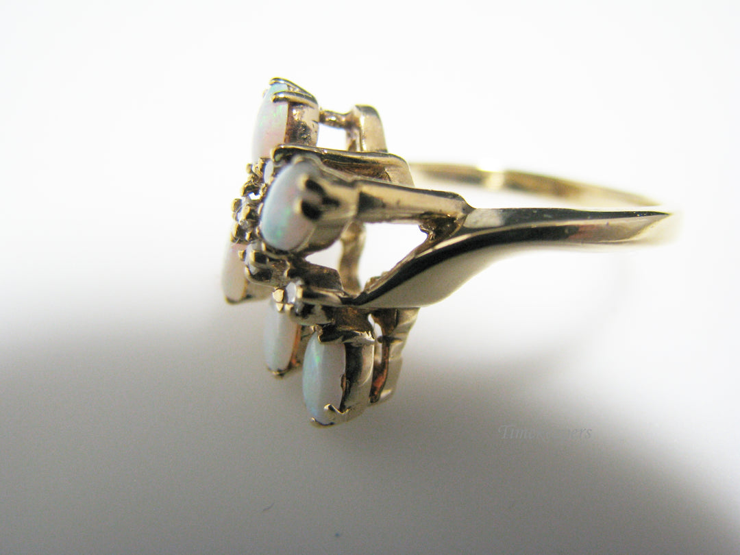 c968 Beautiful Ring with 5 Oval Opals and 4 Diamonds in 14k Yellow Gold