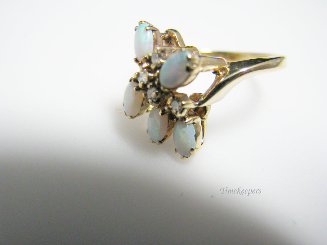 c968 Beautiful Ring with 5 Oval Opals and 4 Diamonds in 14k Yellow Gold