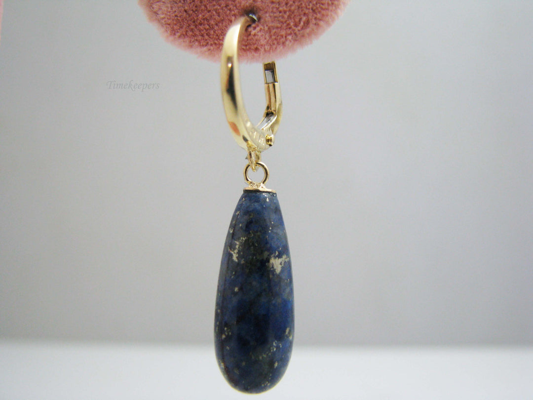 b640 Beautiful 14kt Yellow Gold Blue Lapis Lazuli Smooth Briolette Dangle Earrings