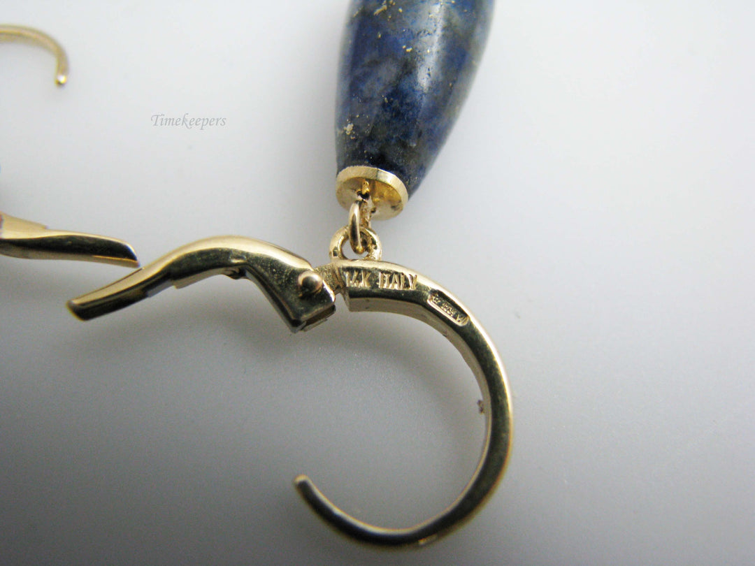 b640 Beautiful 14kt Yellow Gold Blue Lapis Lazuli Smooth Briolette Dangle Earrings