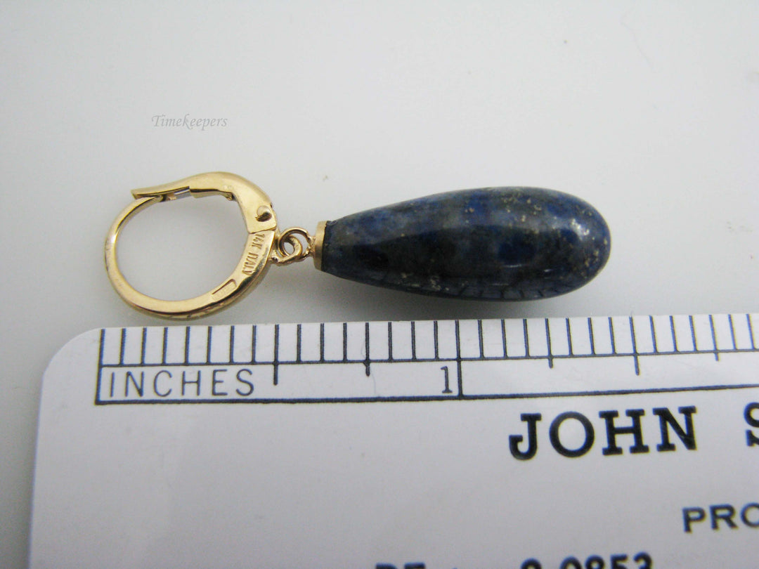 b640 Beautiful 14kt Yellow Gold Blue Lapis Lazuli Smooth Briolette Dangle Earrings