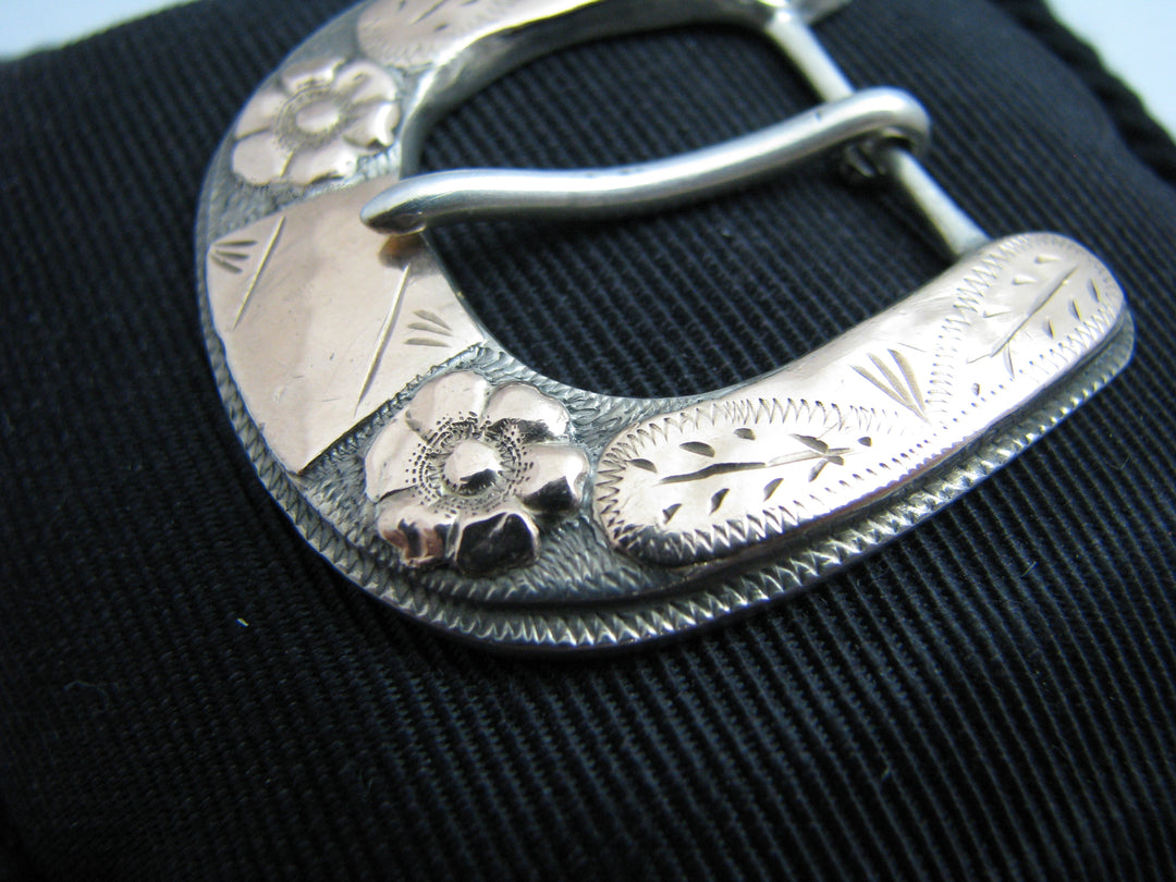 b645 Pretty Ladies Sterling Silver 10kt Rose Gold Filled Belt Buckle