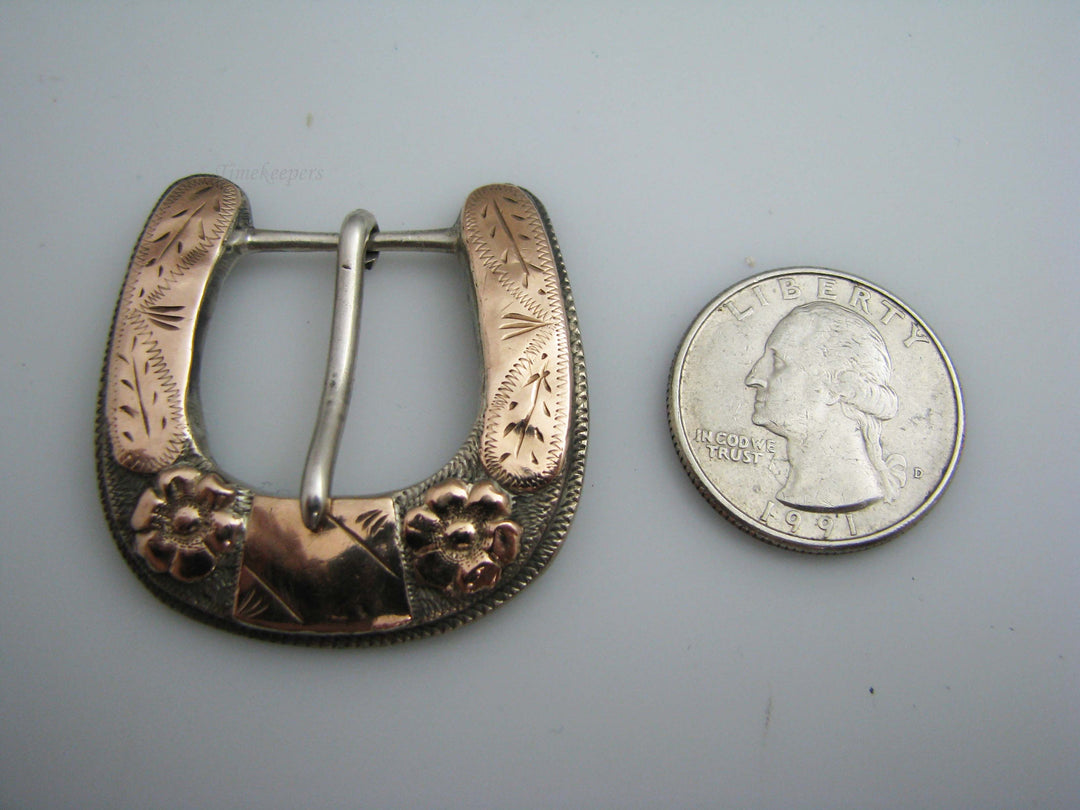 b645 Pretty Ladies Sterling Silver 10kt Rose Gold Filled Belt Buckle