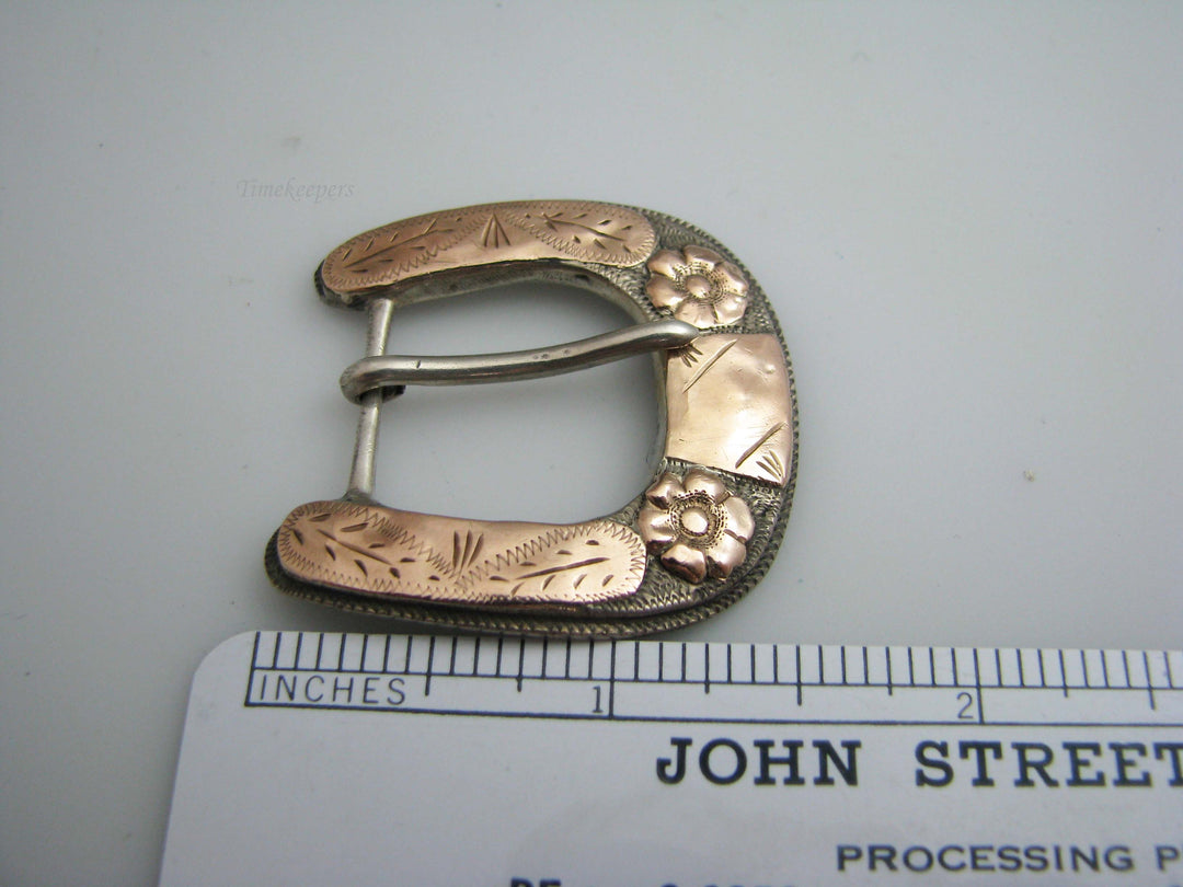 b645 Pretty Ladies Sterling Silver 10kt Rose Gold Filled Belt Buckle