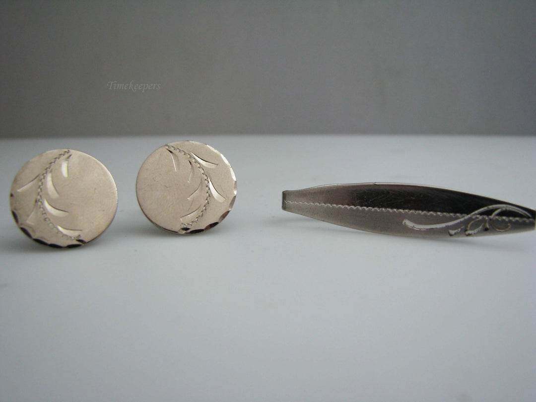 b647 Men's Sterling Silver Cuff links and Tie Bar Set