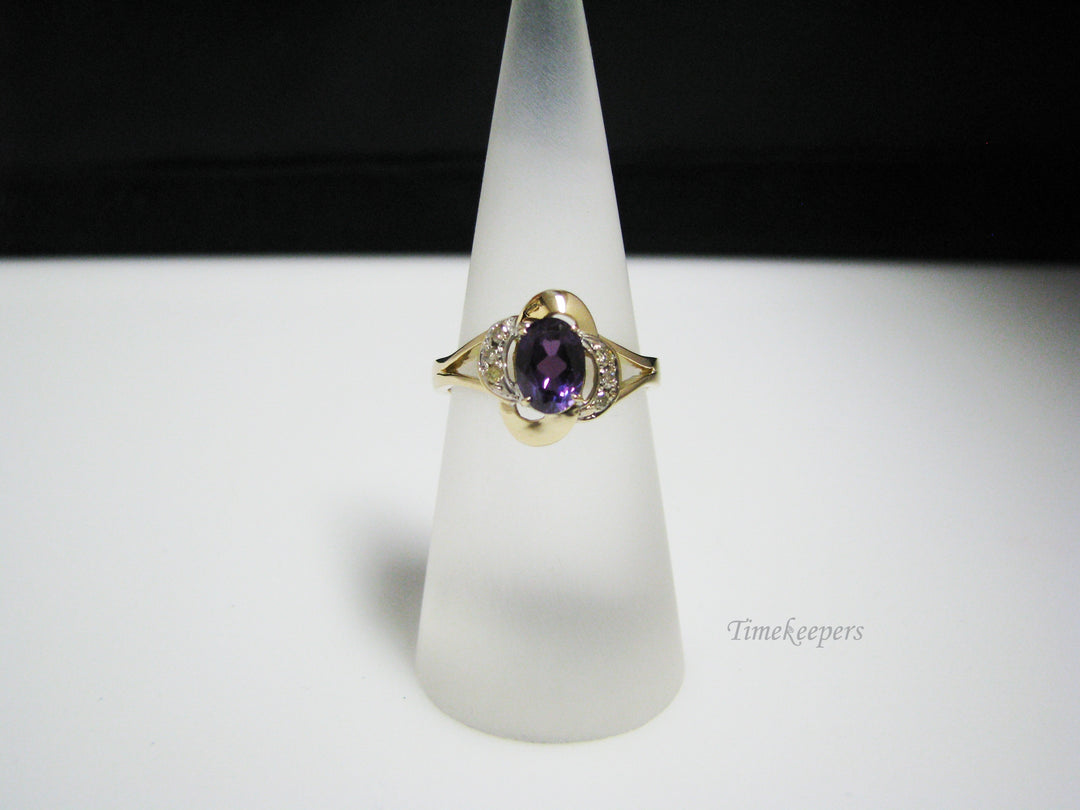 c978 Lovely Oval Purple Stone Ring With Diamonds in 14k Yellow Gold