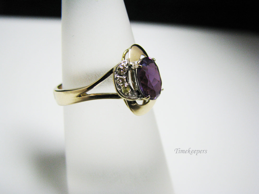 c978 Lovely Oval Purple Stone Ring With Diamonds in 14k Yellow Gold