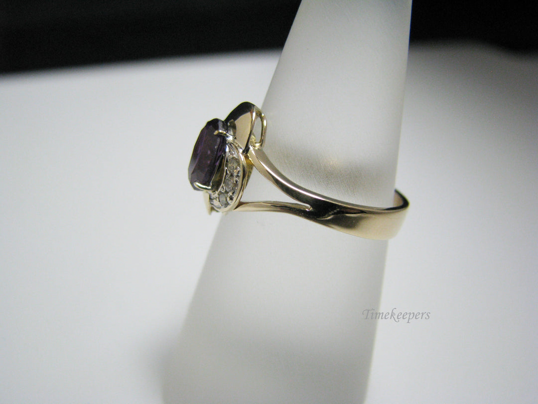 c978 Lovely Oval Purple Stone Ring With Diamonds in 14k Yellow Gold