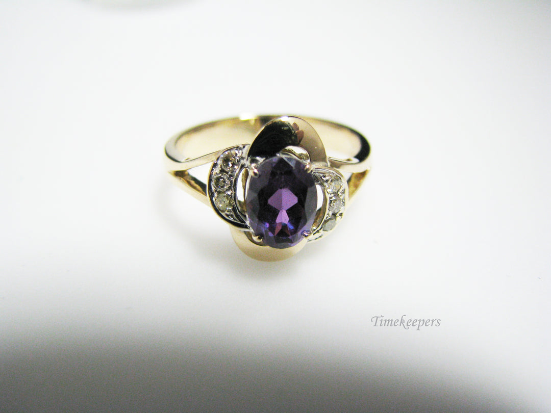 c978 Lovely Oval Purple Stone Ring With Diamonds in 14k Yellow Gold