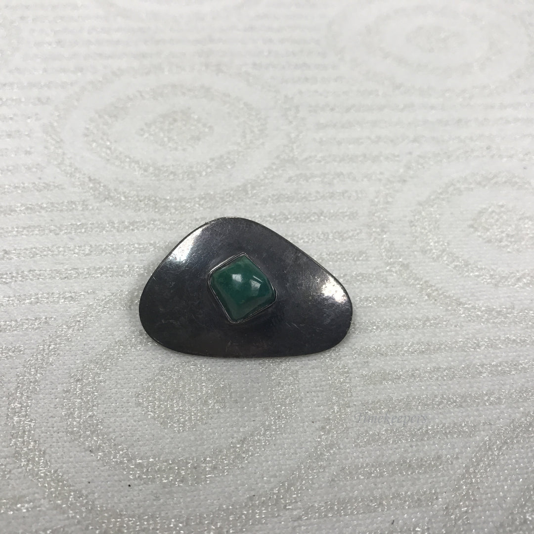 a133 Vintage Original Sterling Silver Triangle Green Stone Brooch Pin