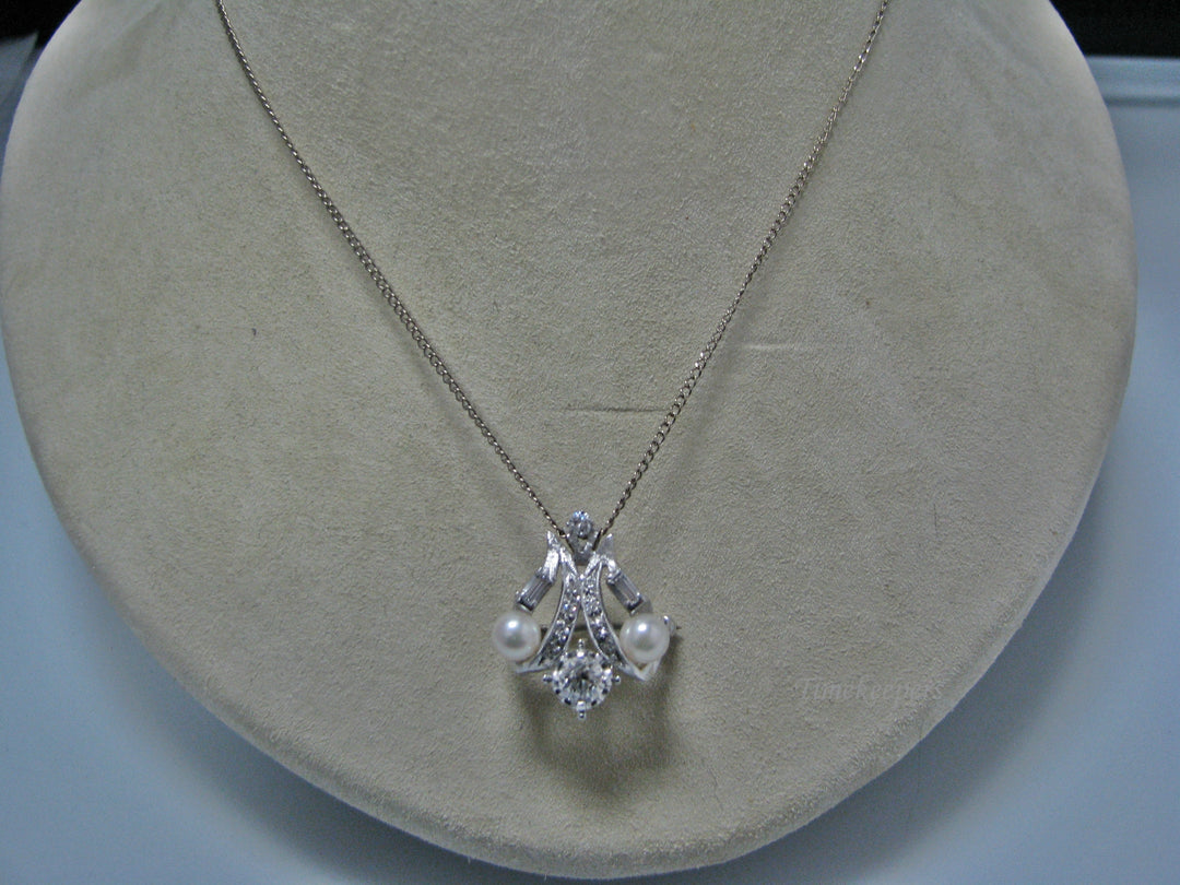H104 Stunning Diamond with Pearls Necklace in 14k White Gold