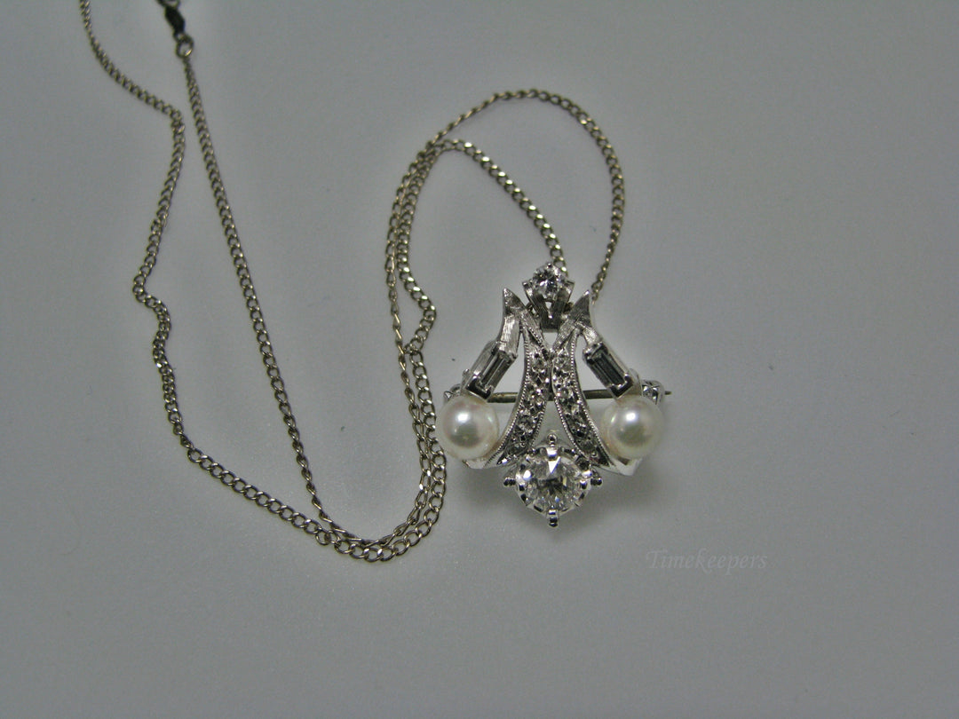 H104 Stunning Diamond with Pearls Necklace in 14k White Gold
