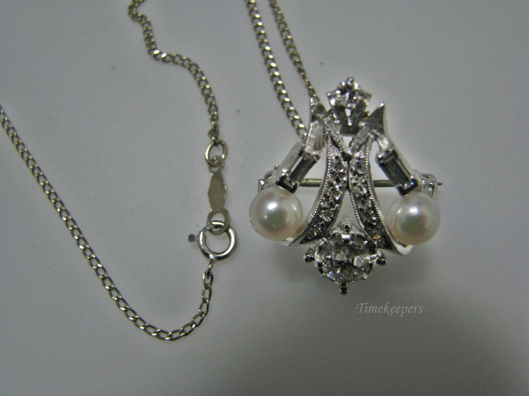 H104 Stunning Diamond with Pearls Necklace in 14k White Gold