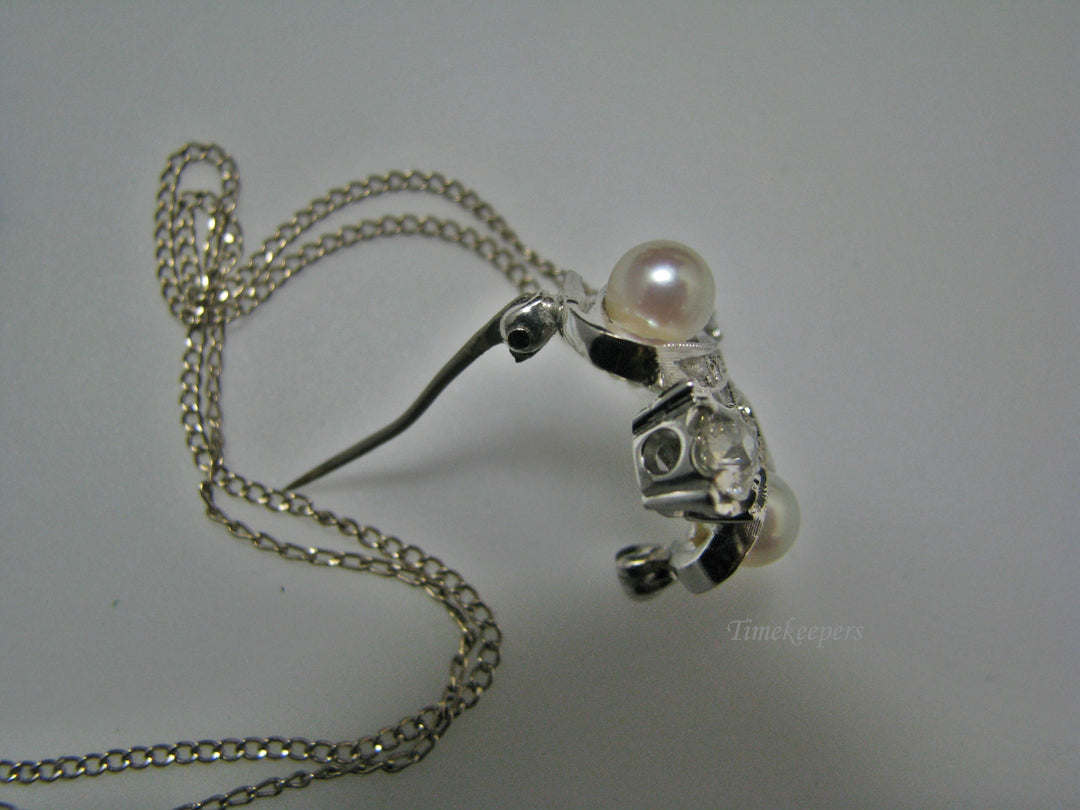 H104 Stunning Diamond with Pearls Necklace in 14k White Gold