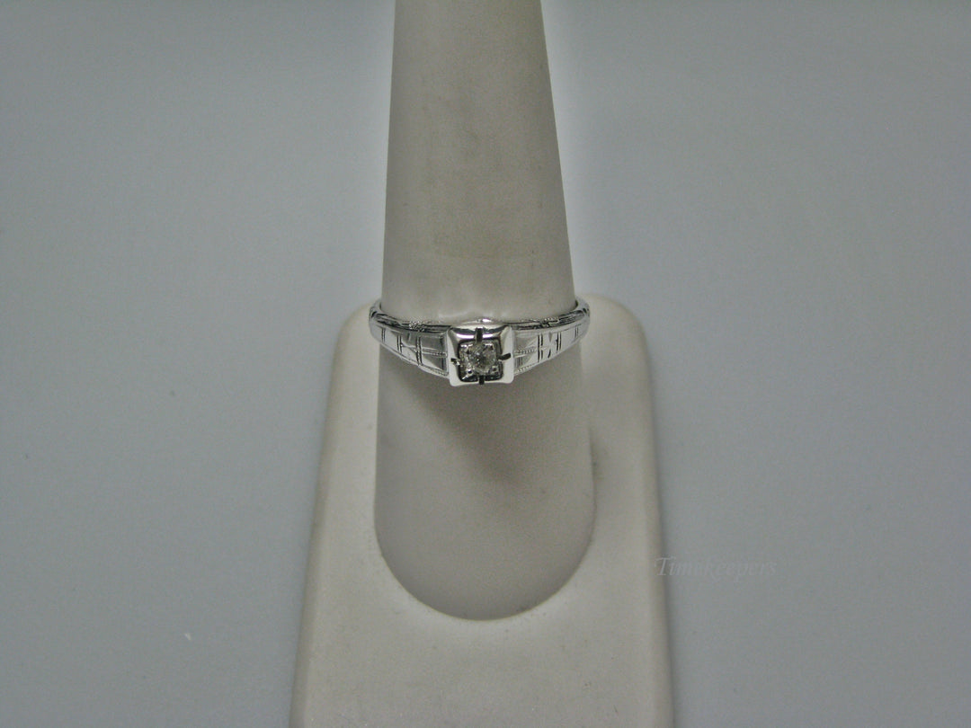 H111 Beautiful Cube Shaped Diamond Ring in 18k White Gold from 1930's