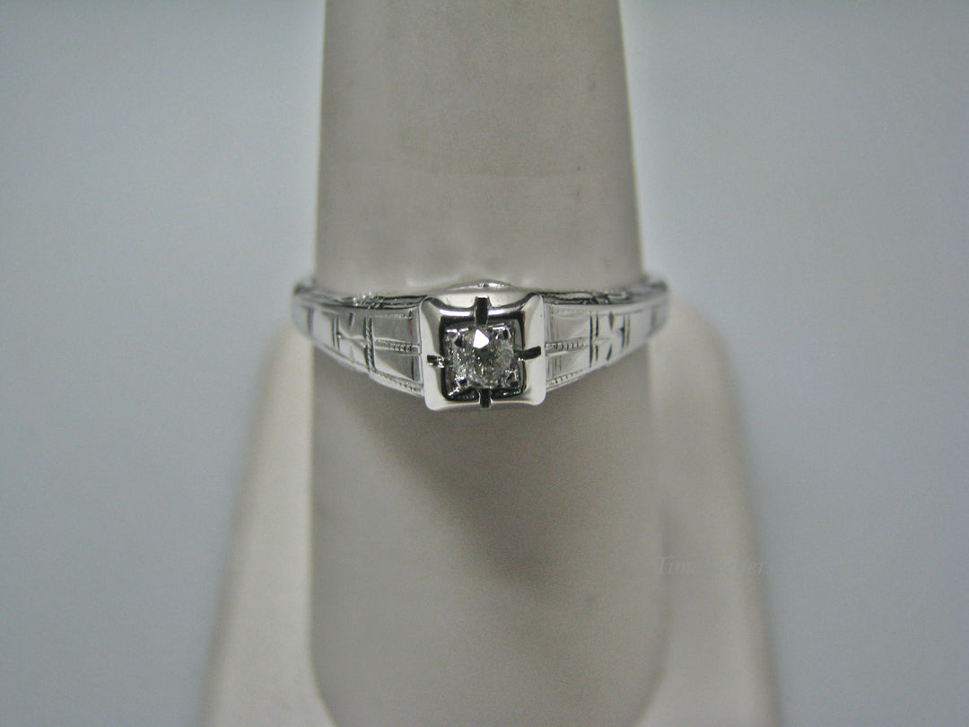 H111 Beautiful Cube Shaped Diamond Ring in 18k White Gold from 1930's