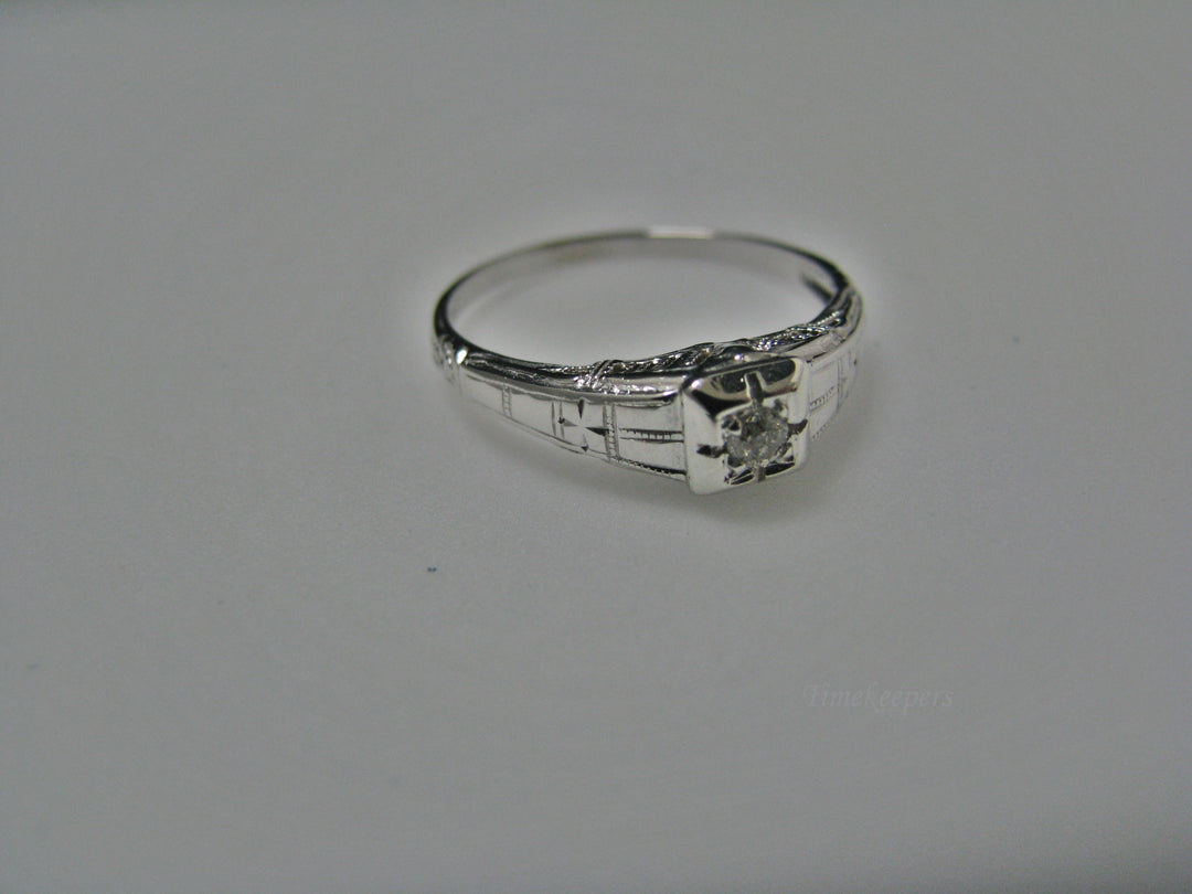 H111 Beautiful Cube Shaped Diamond Ring in 18k White Gold from 1930's