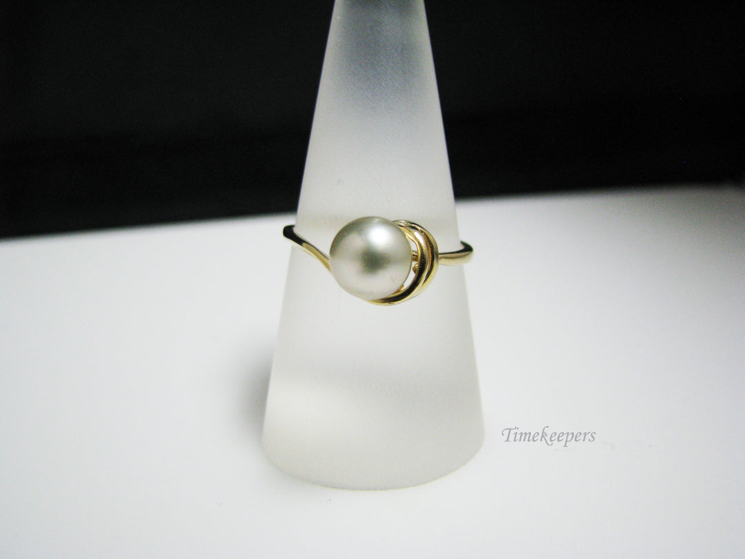 c986 Pretty Unique Light Grey Pearl 14k Yellow Gold Ring