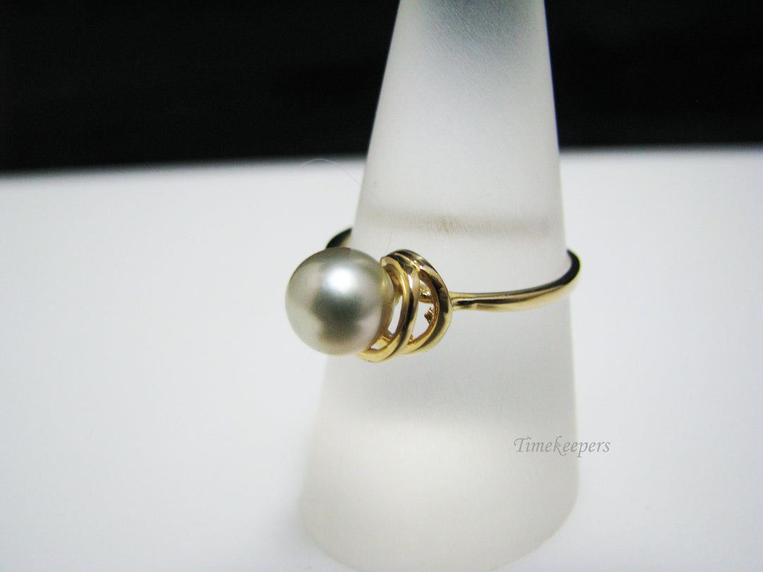 c986 Pretty Unique Light Grey Pearl 14k Yellow Gold Ring