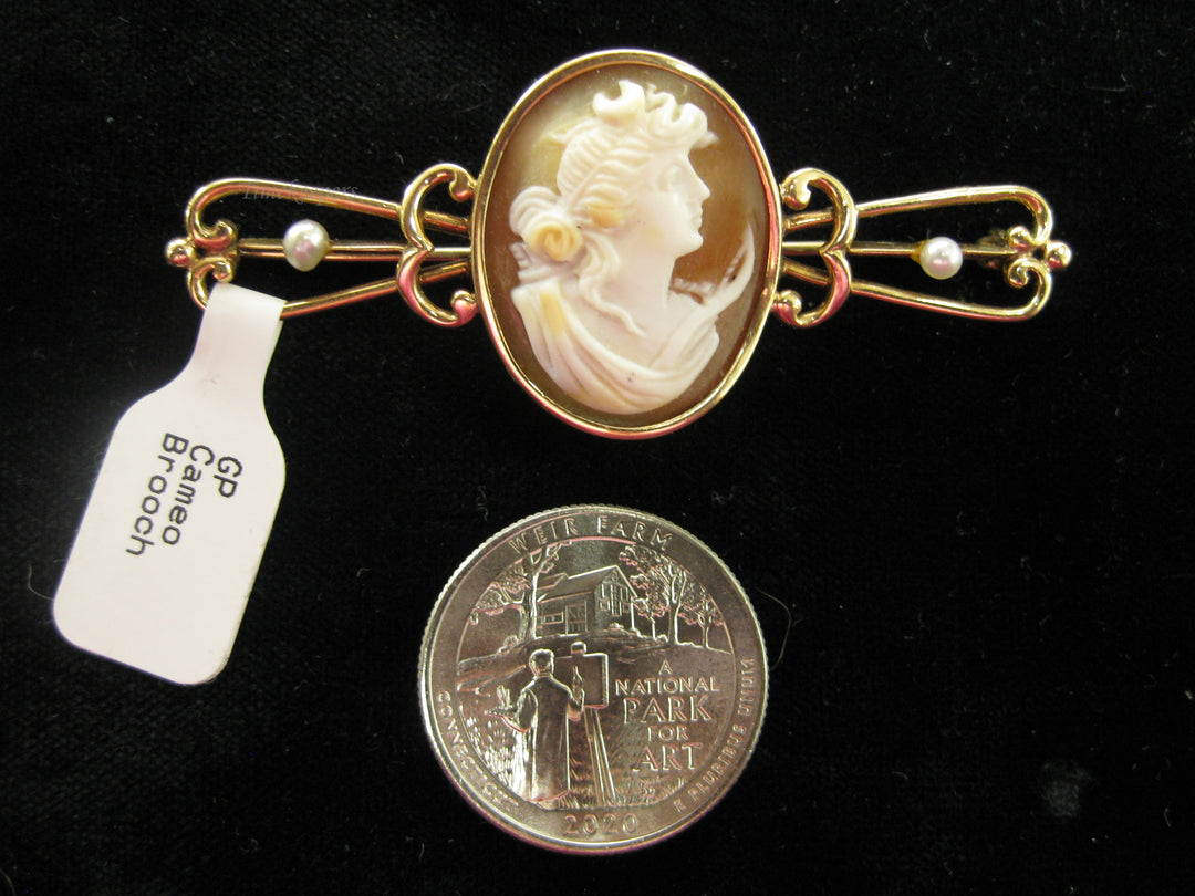 b682 Beautiful Antique Gold Filled Cameo Brooch/Pin