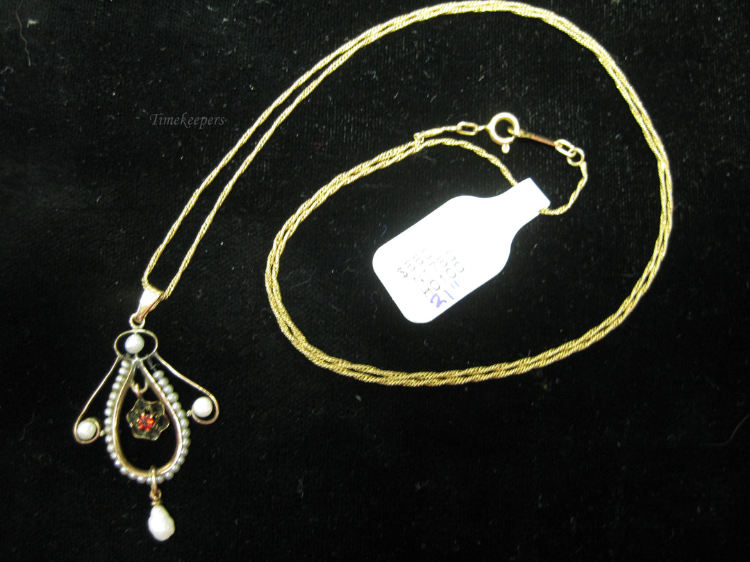 b683 Pretty Antique Gold Filled Pendant Lavaliere on a 21" 14kt Yellow Gold Necklace