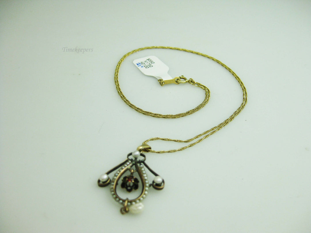 b683 Pretty Antique Gold Filled Pendant Lavaliere on a 21" 14kt Yellow Gold Necklace