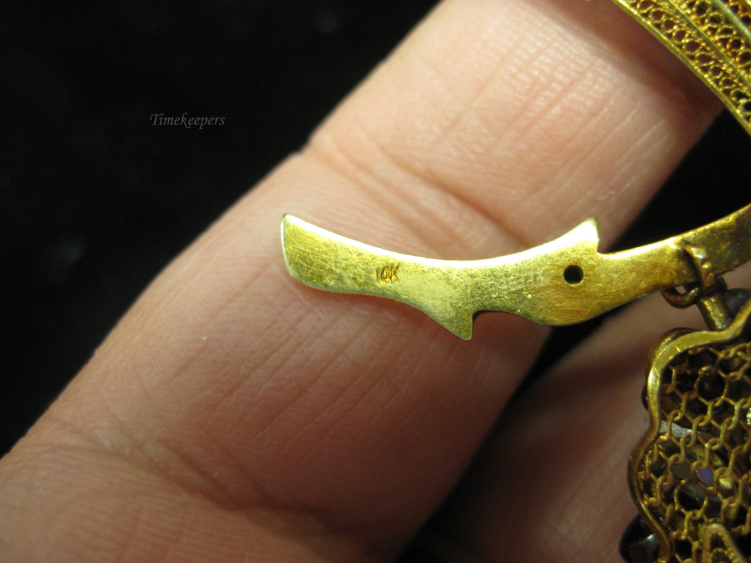 b688 Unique 14kt Yellow Gold Filigree Bird with Gemstone Belly