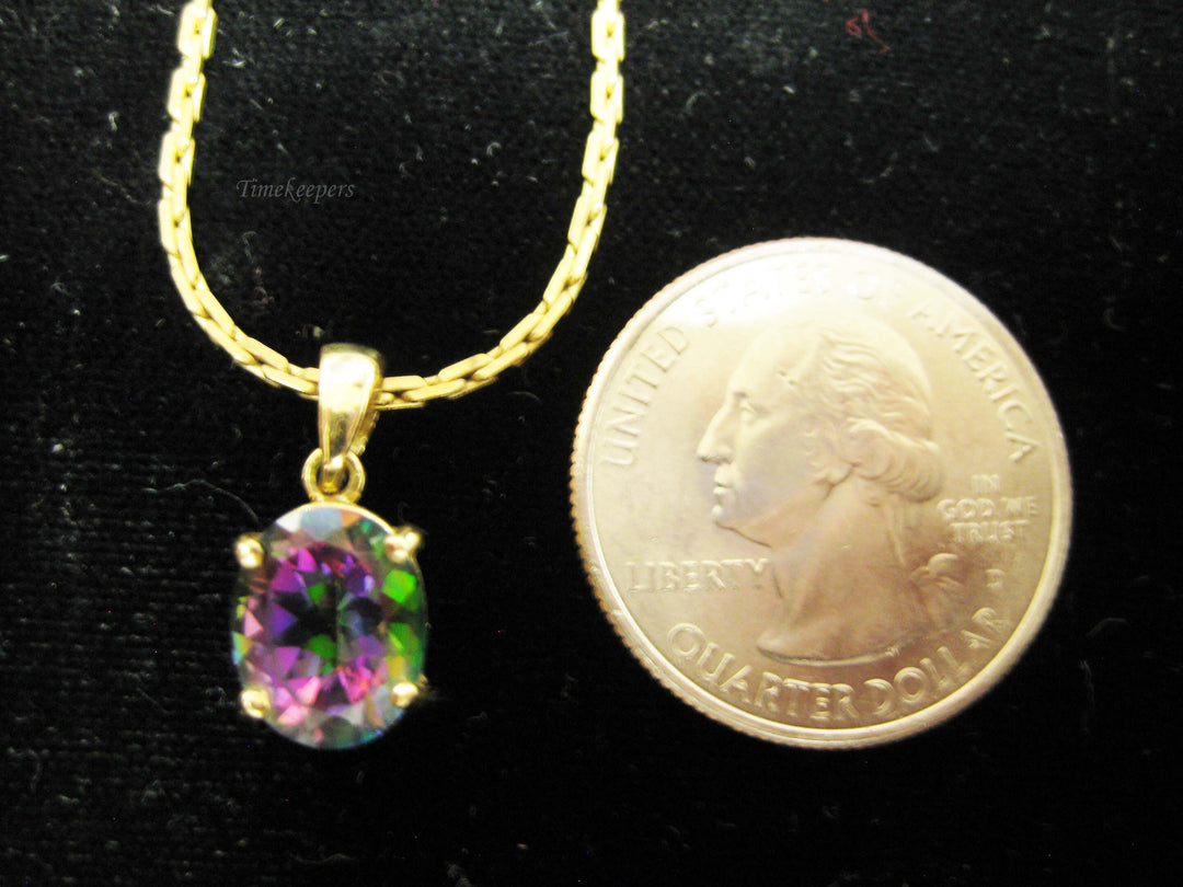 b694 Beautiful 14kt Yellow Gold Cable Link Necklace with 14kt Mystic Topaz Pendant