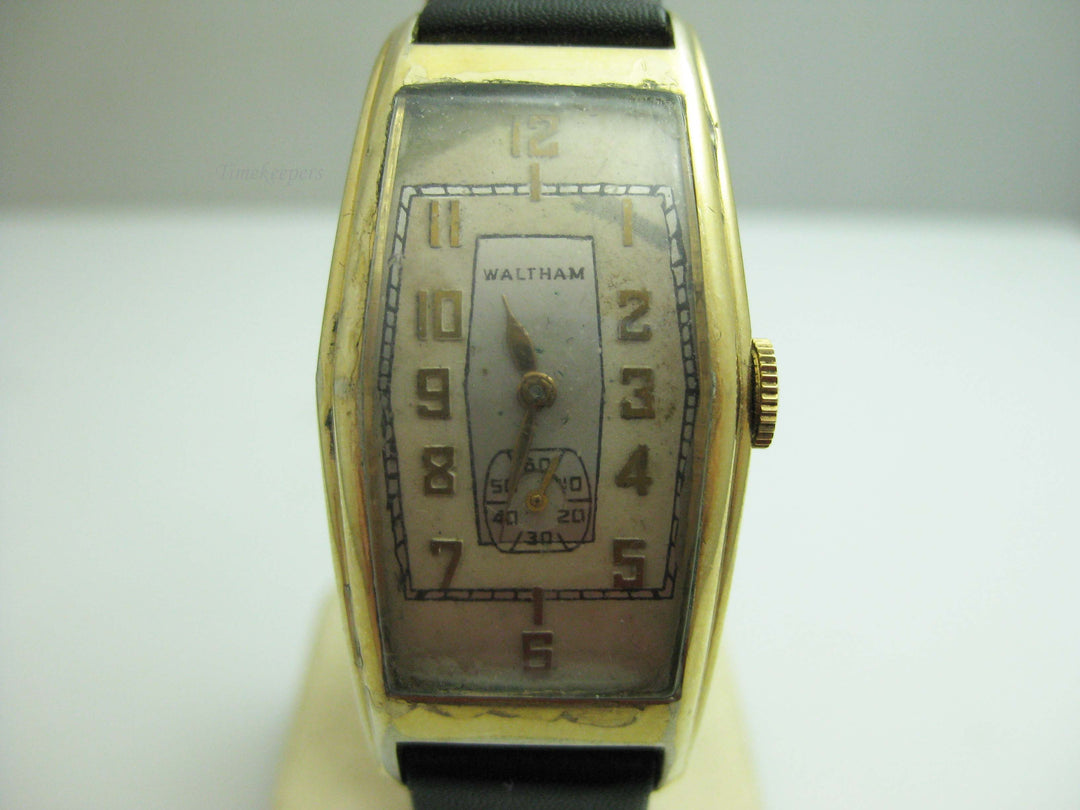 b702 Men's Vintage 10kt Gold Filled Waltham Curved Mechanical Wristwatch