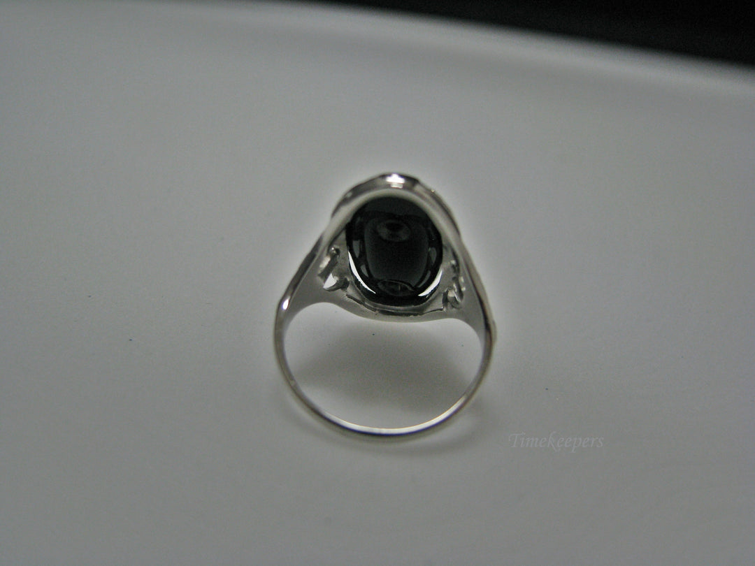 H126 Stunning Black Onyx with Diamond and Eastern Star Ring in 18k White Gold