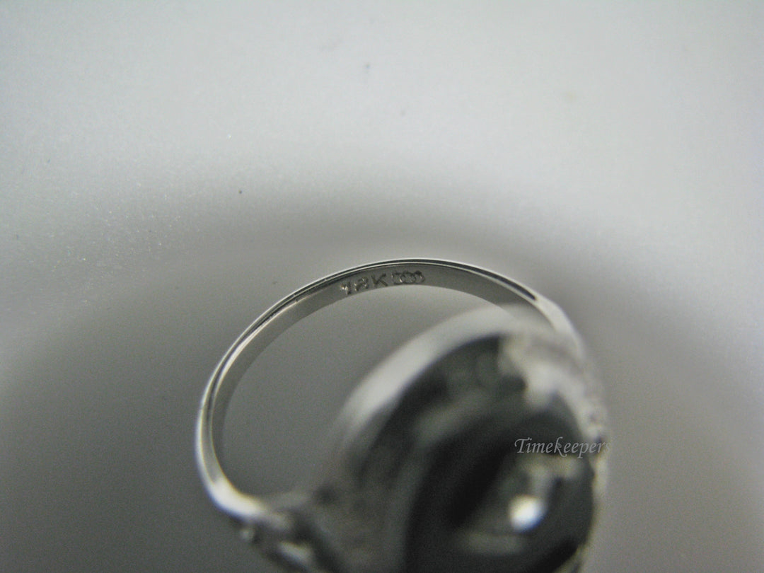 H126 Stunning Black Onyx with Diamond and Eastern Star Ring in 18k White Gold