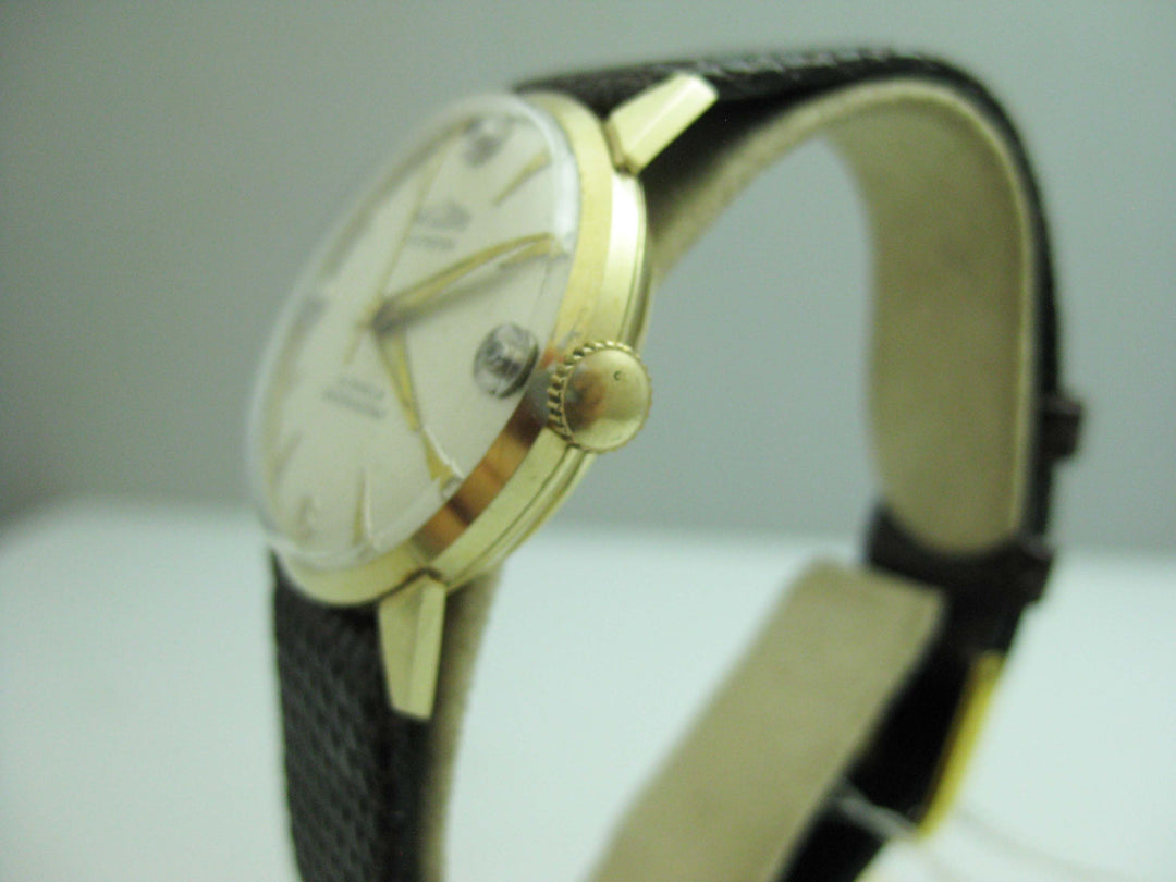 b714 Unisex 1970s 14kt Yellow Gold Welsbro 21 Jewel Shock Resistant Mechanical Wristwatch