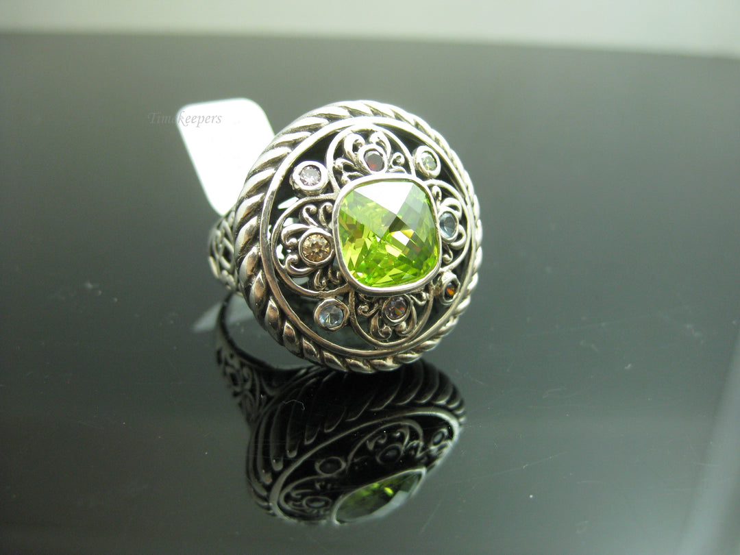 b745 Beatiful Sterling Silver Multicolored Gemstone Cocktail Ring