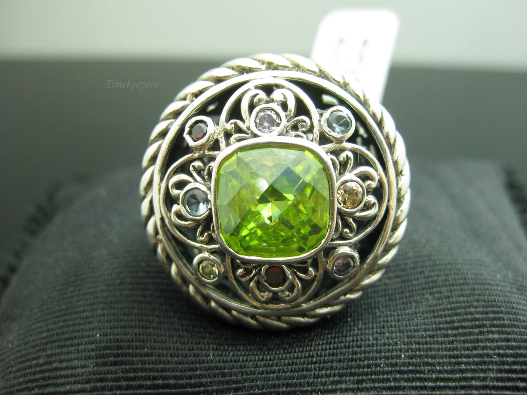b745 Beatiful Sterling Silver Multicolored Gemstone Cocktail Ring