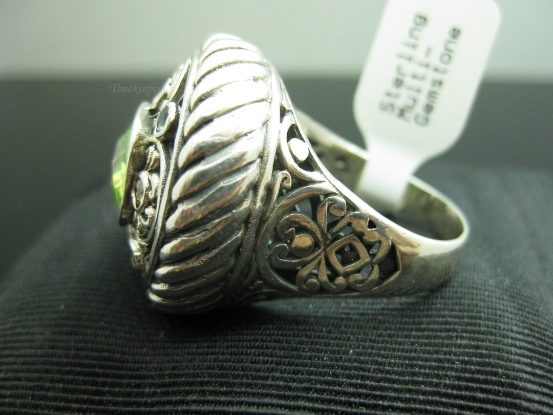 b745 Beatiful Sterling Silver Multicolored Gemstone Cocktail Ring