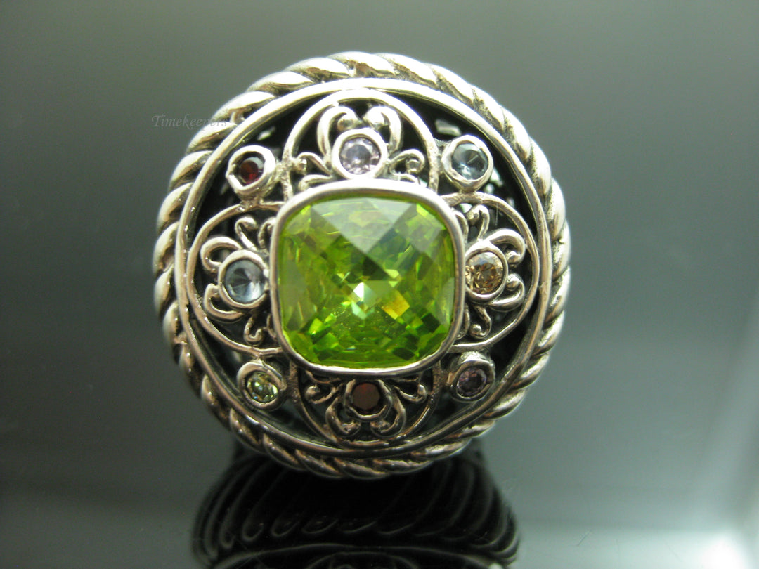 b745 Beatiful Sterling Silver Multicolored Gemstone Cocktail Ring