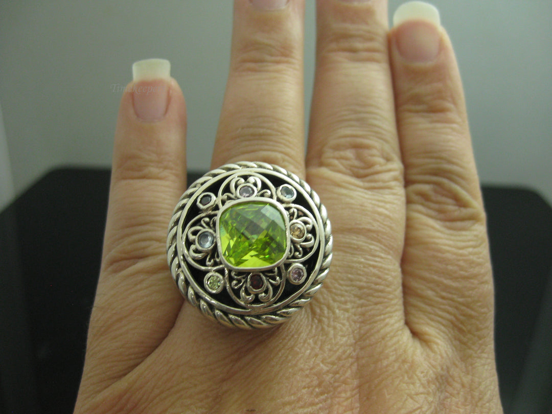 b745 Beatiful Sterling Silver Multicolored Gemstone Cocktail Ring