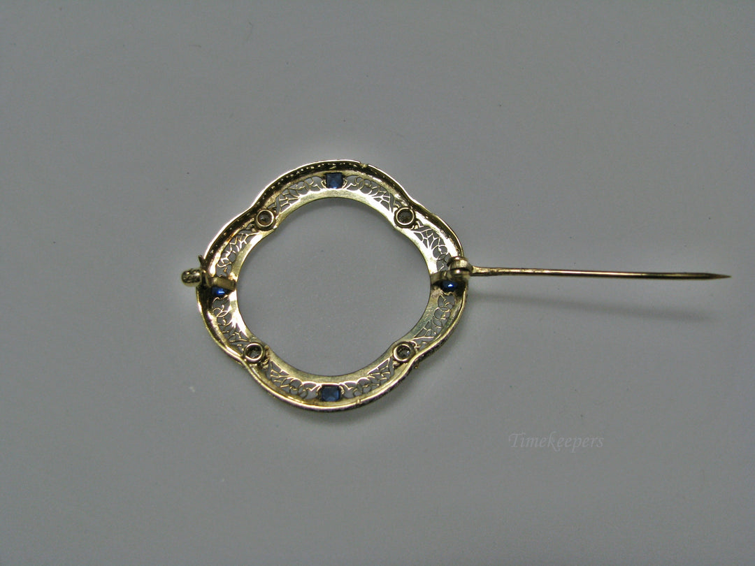 H143 Stunning 14k WGold and YGold Filigree Pin/ Brooch with Sapphire and Diamond
