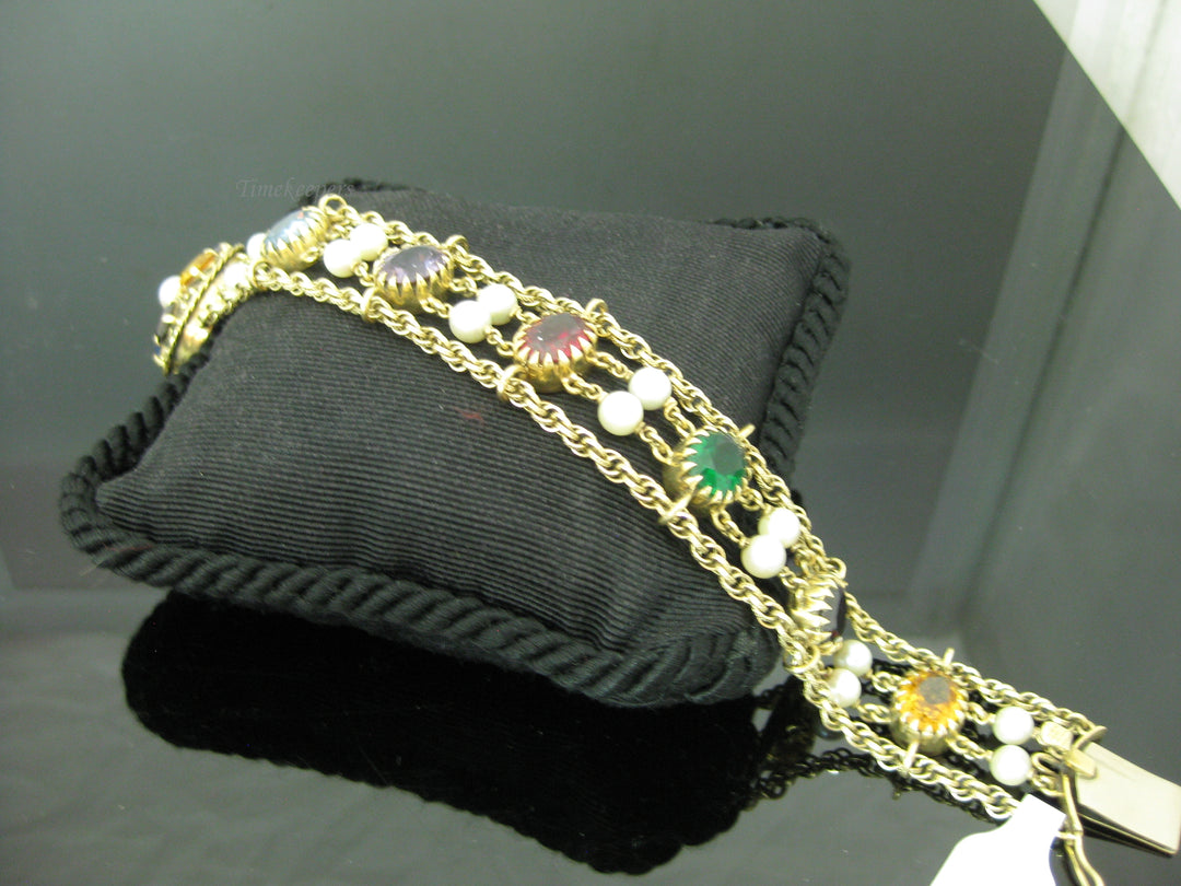 b752 Beautiful Vintage 7.25" 14kt Yellow Gold Multiple Gemstone Bracelet