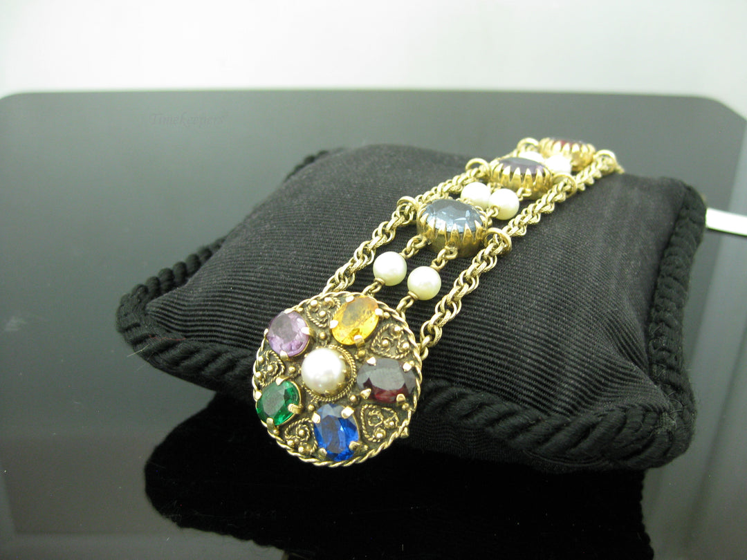 b752 Beautiful Vintage 7.25" 14kt Yellow Gold Multiple Gemstone Bracelet