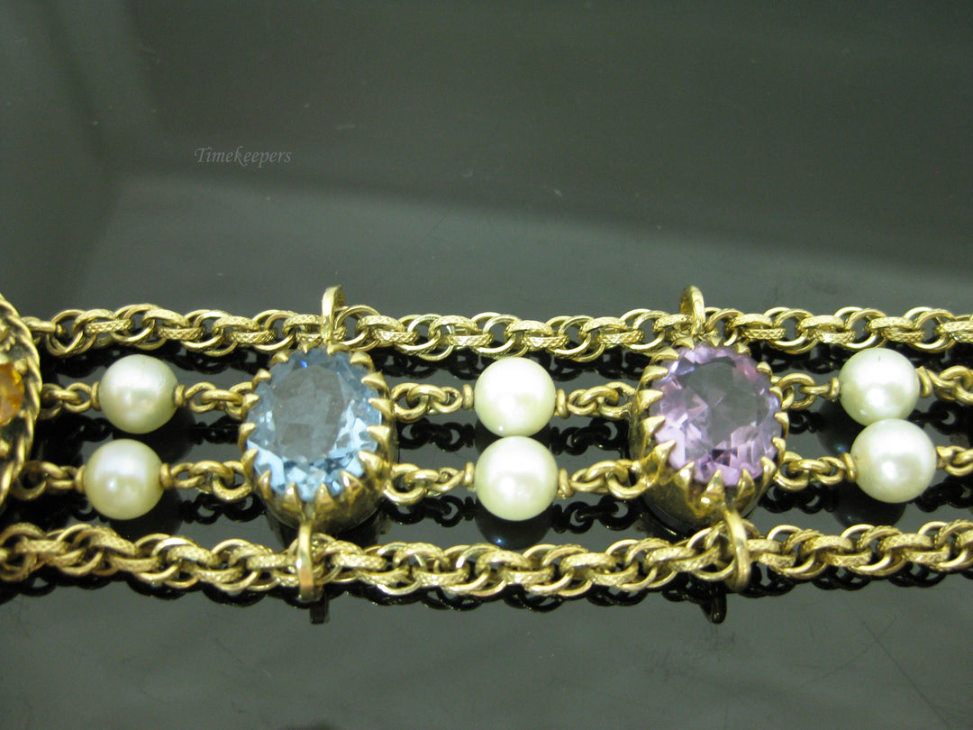 b752 Beautiful Vintage 7.25" 14kt Yellow Gold Multiple Gemstone Bracelet