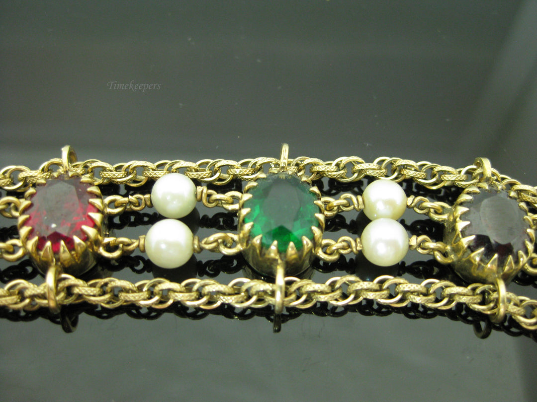 b752 Beautiful Vintage 7.25" 14kt Yellow Gold Multiple Gemstone Bracelet