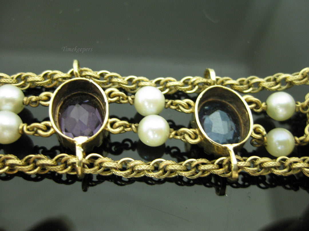 b752 Beautiful Vintage 7.25" 14kt Yellow Gold Multiple Gemstone Bracelet