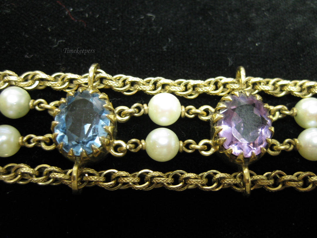 b752 Beautiful Vintage 7.25" 14kt Yellow Gold Multiple Gemstone Bracelet
