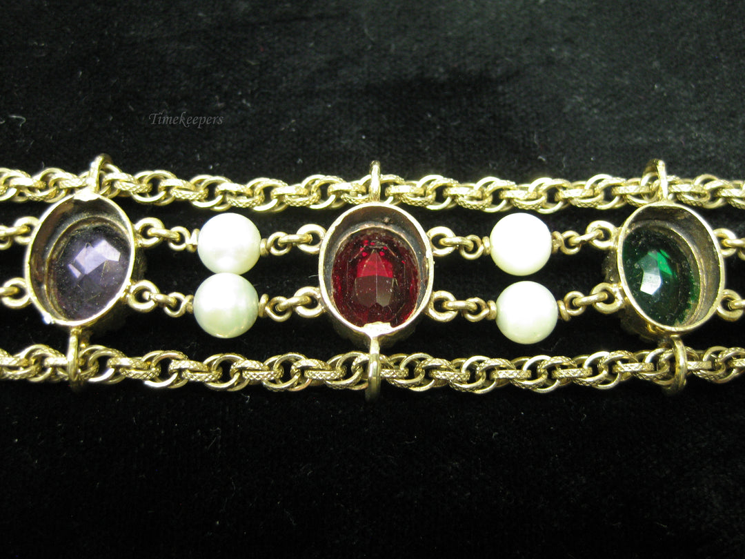 b752 Beautiful Vintage 7.25" 14kt Yellow Gold Multiple Gemstone Bracelet