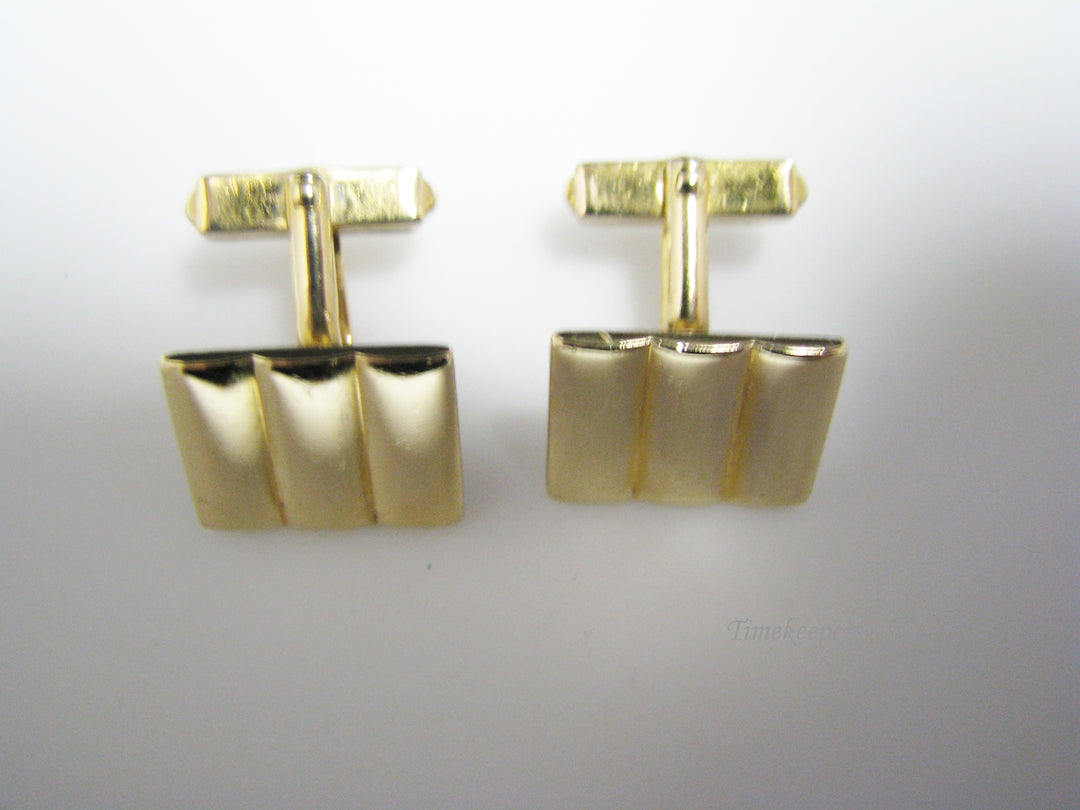 j034 Retro Ribbed Rectangle Cuff Links in 10k Yellow Gold by Swank