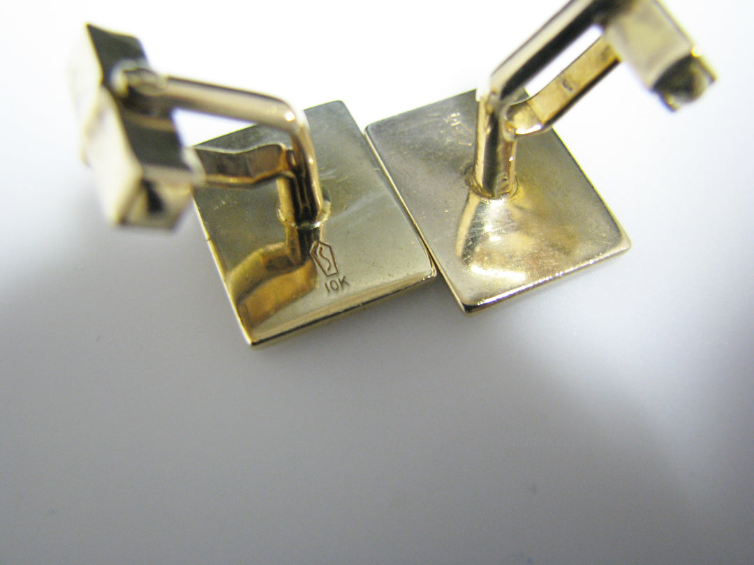 j034 Retro Ribbed Rectangle Cuff Links in 10k Yellow Gold by Swank
