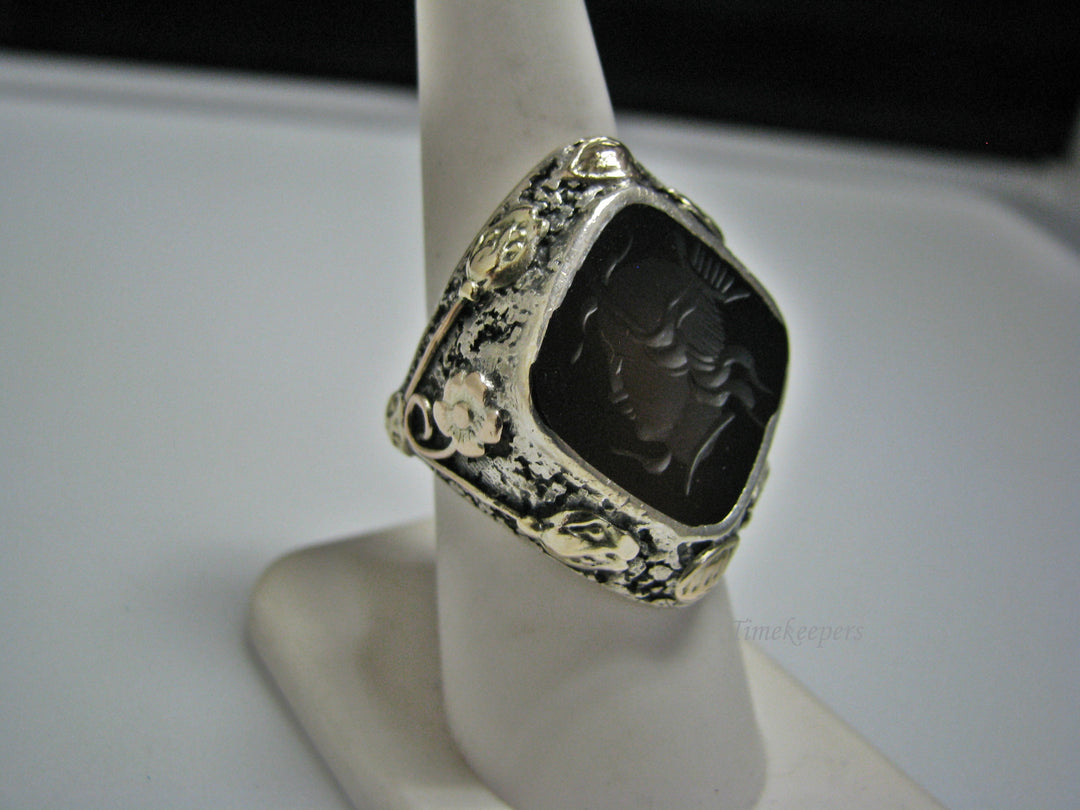 H168 Fabulous Warrior Sterling Silver and Gold Ring in Size 7
