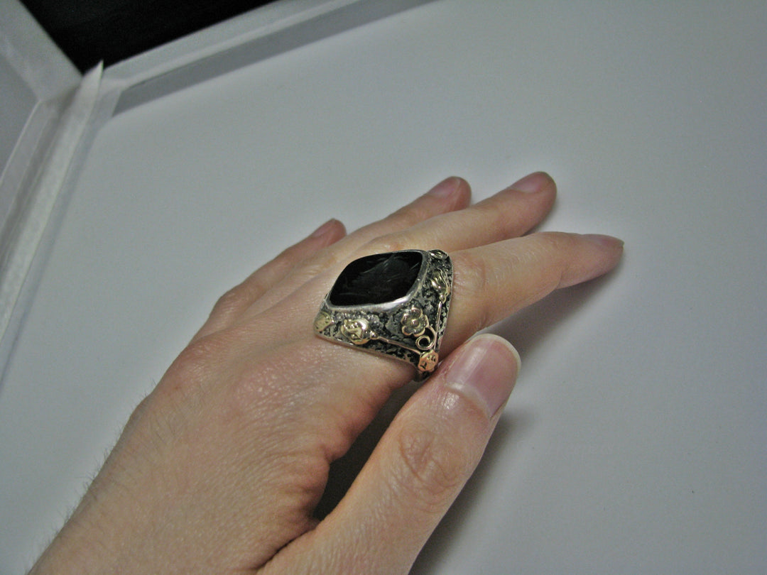 H168 Fabulous Warrior Sterling Silver and Gold Ring in Size 7