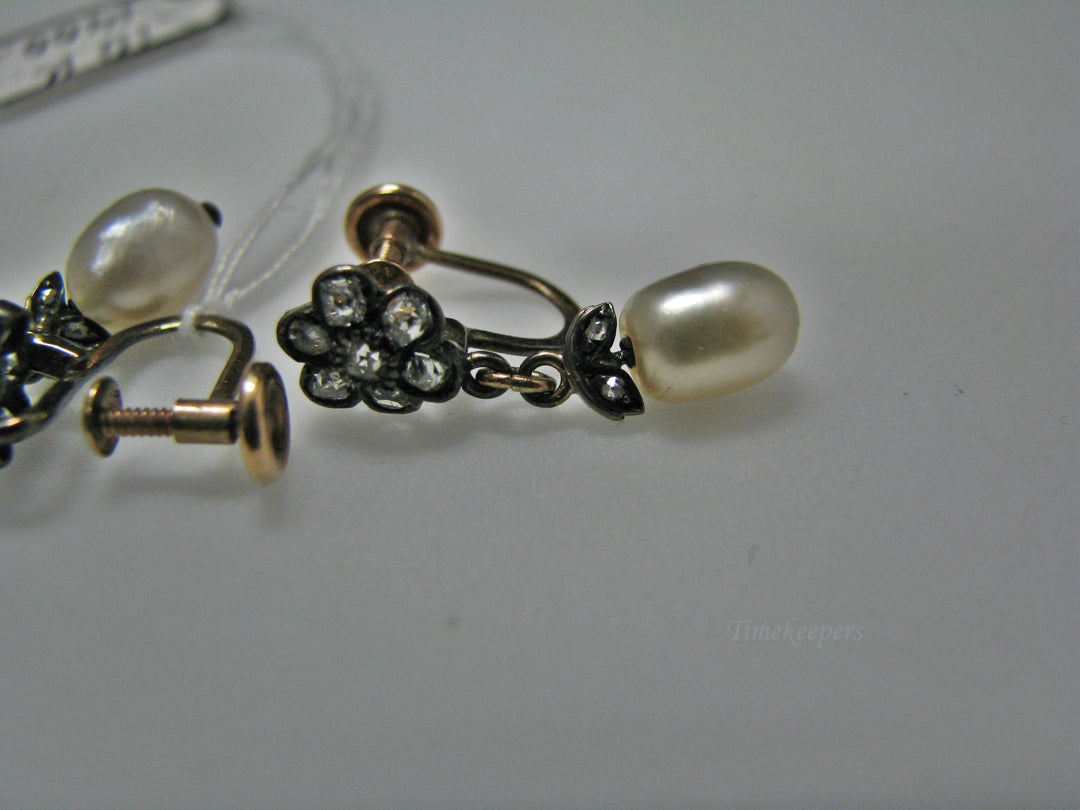 H181 Unique Flower Shaped Clip On Earrings with Pearls in 10k Yellow Gold